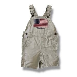 OshKosh B’gosh Khaki American Flag Vestbak Toddler Overall Shorts Unisex Size 3T